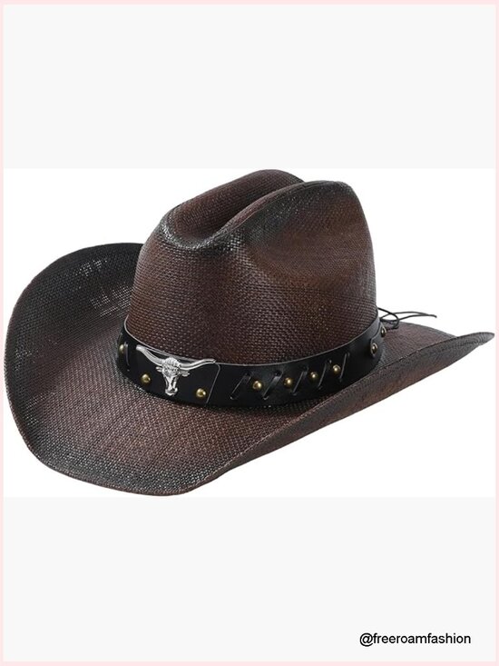 Straw Cowboy Hat with Wide Brim, Sun Protection, Adjustable Fit for Rodeo or main image 7